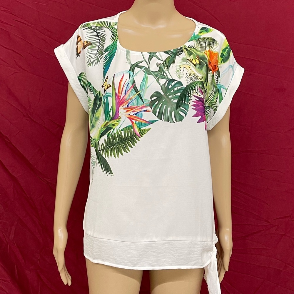 Christopher & Banks Tropical side tie blouse size Petite Large